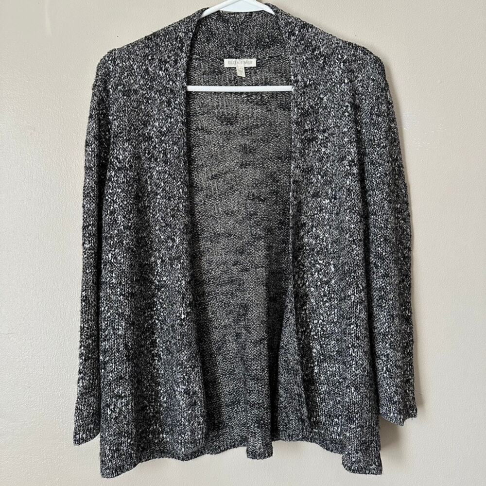 Eileen Fisher Linen Blend Metallic Ash Grey Cardigan Sweater Open Front SMALL